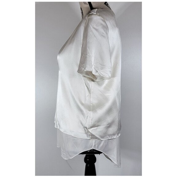 Alexander Wang Ivory Silk V-Neck Blouse with Layered Hem, Womens Size 6 - Picture 4 of 9
